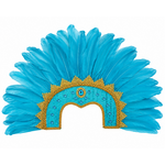 COIFFE BRESILIENNE BLEU TURQUOISE AVEC PLUMES