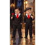 Déguisement enfant costume noir rayé et cravate rouge  Halloween