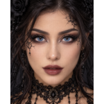Portrait de face avec lentilles bleues et maquillage gothique Halloween