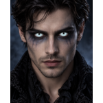 Homme de face avec lentilles UV White et maquillage Halloween gothique noir