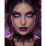 Femme de face avec lentilles UV Pink et maquillage gothique Halloween