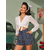 SHORT VINTAGE PIN UP BLEU A POIS BLANCS