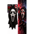 Masque Ghost Face ensanglanté officiel sous licence Scream avec cagoule noire et pompe à sang manuelle.