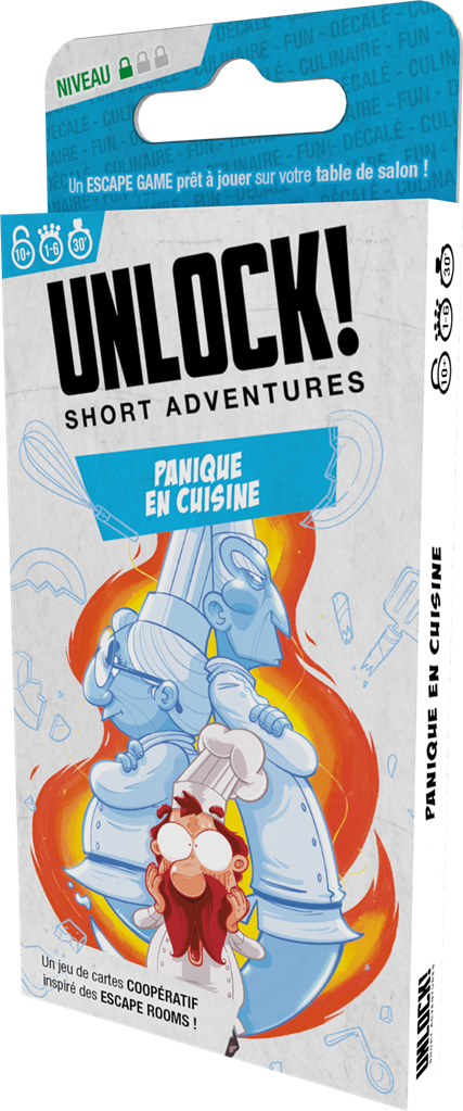 UNLOCK ! short adventures - Panique en cuisine - Escape Games - Jeu de société Escape Games - Escape rooms - Great Escape - front droit