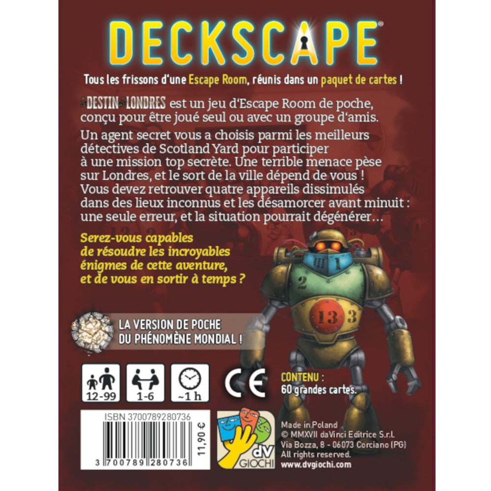 Le destin de Londres - Deckscape -Escape Game - Great Escape - Jeu de société dévasion back
