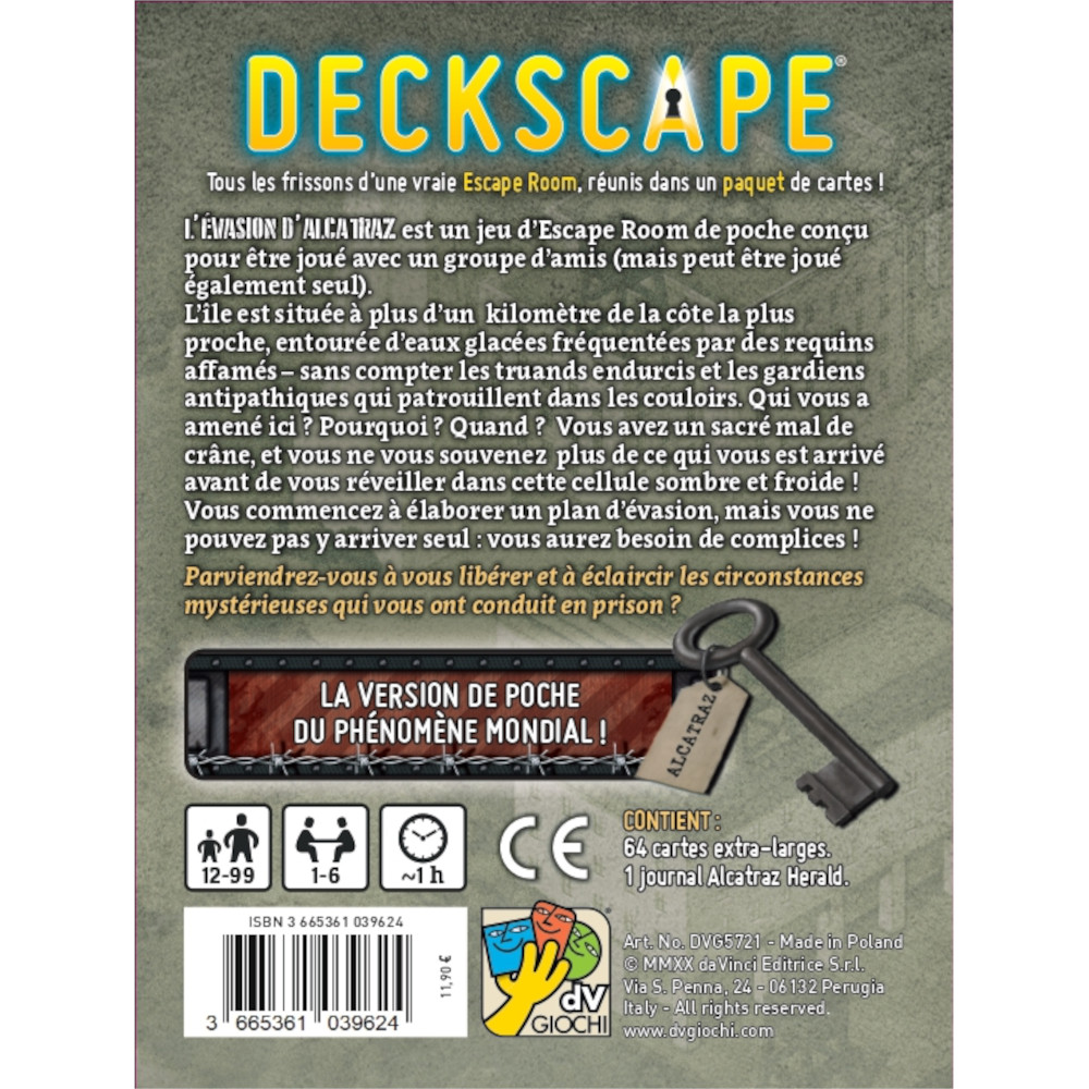 Lévasion dAlcatraz - Deckscape -Escape Game - Great Escape - Jeu de société dévasion back