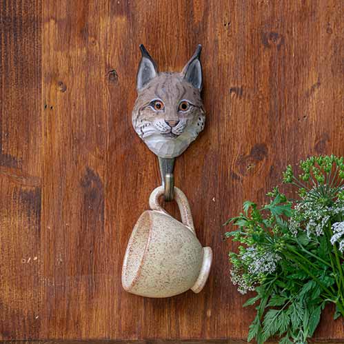 Patère Wildlife garden Lynx eurasique sculptée à la Main