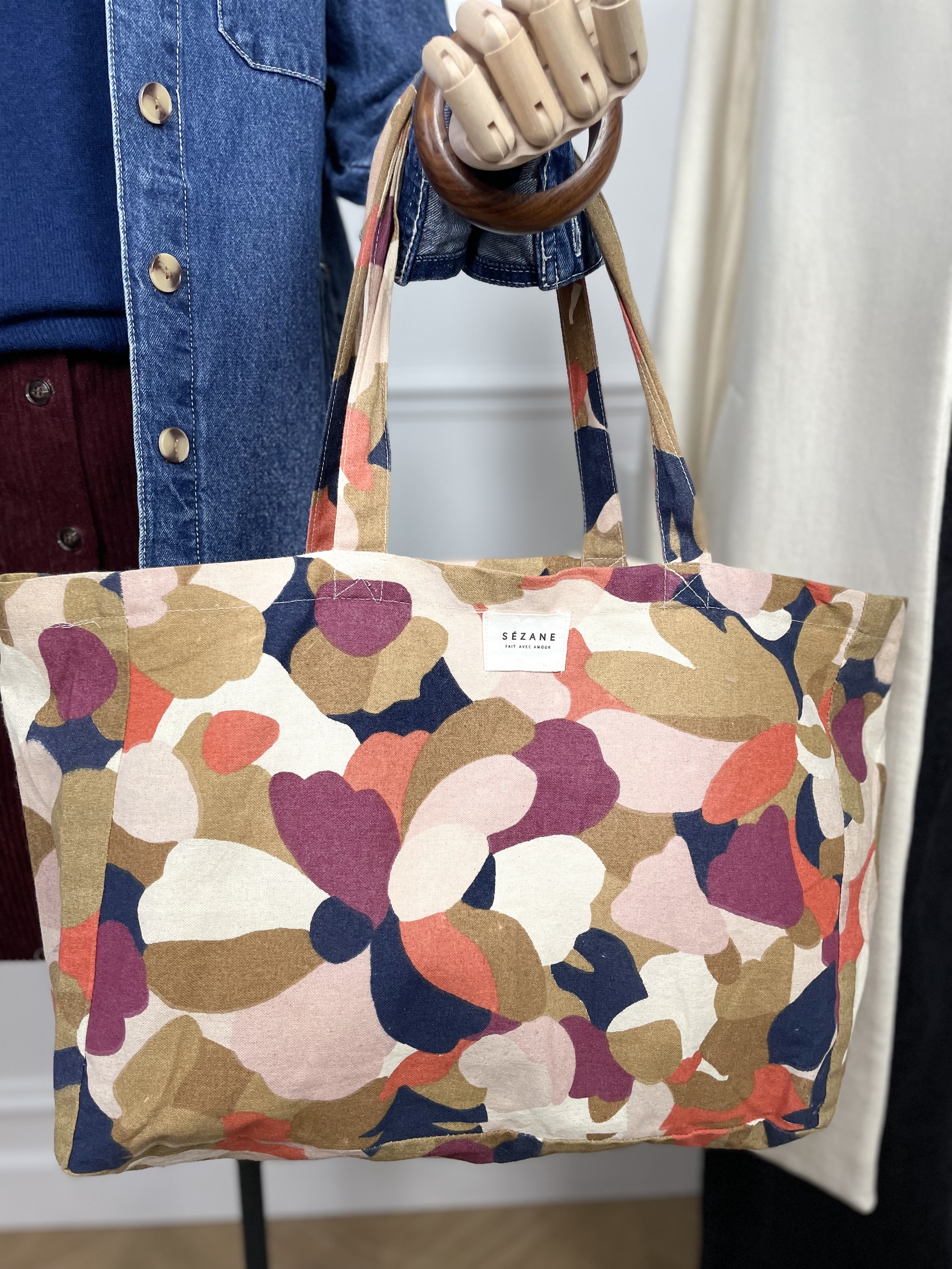 Tote bag Sezane Violet Marine Orange Camel 1