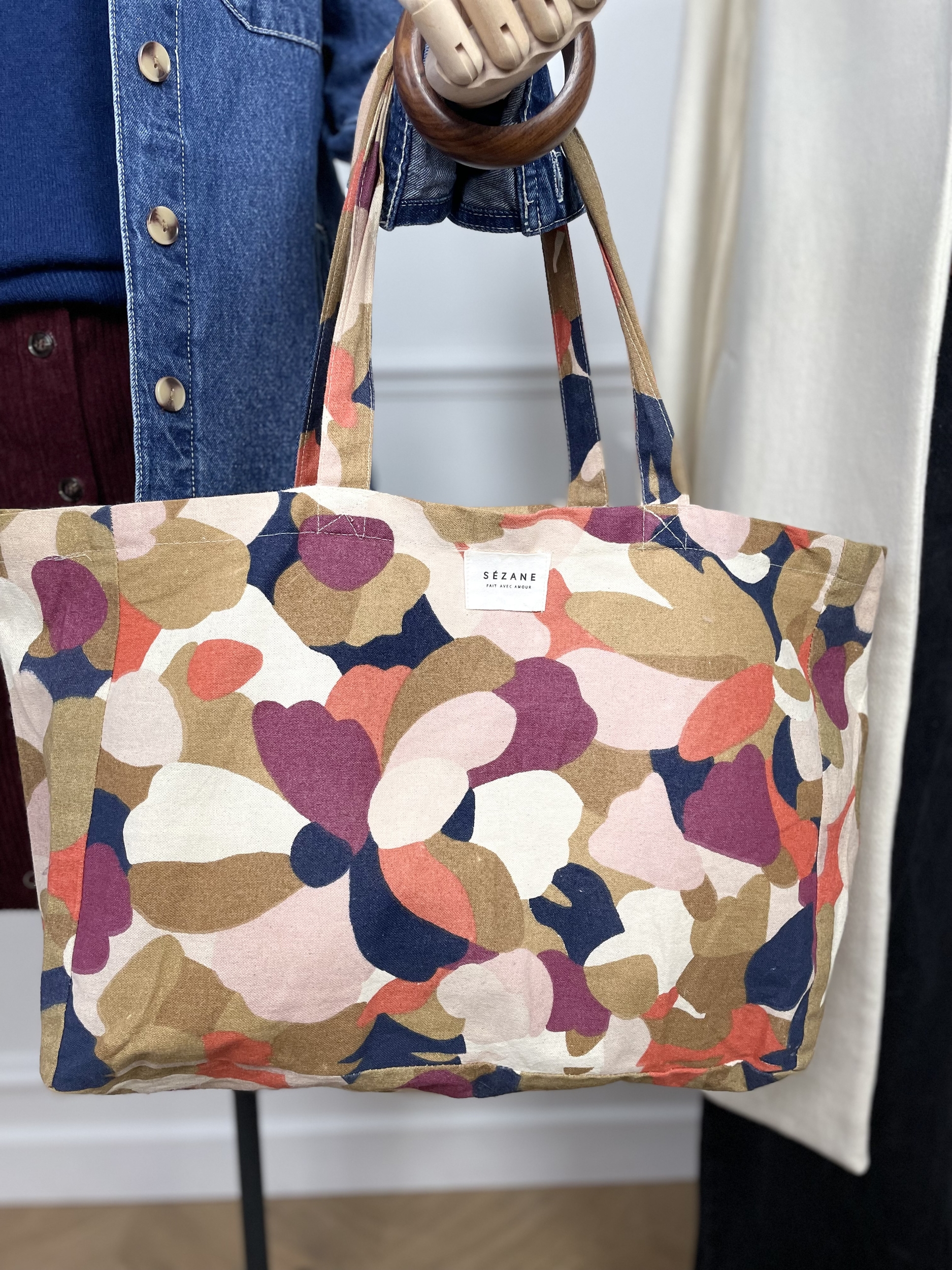 Tote bag Sezane Violet Marine Orange Camel 5