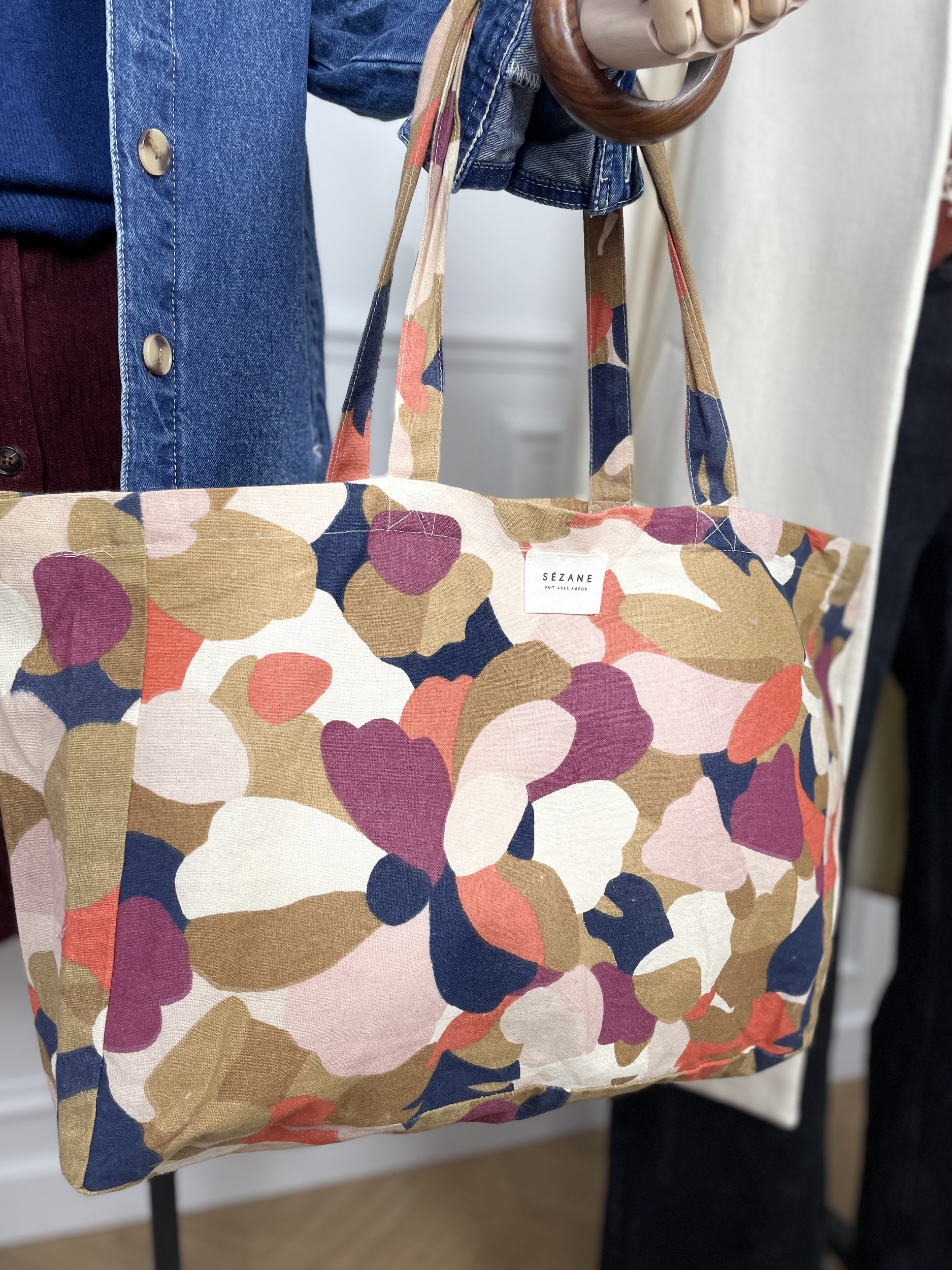 Tote bag Sezane Violet Marine Orange Camel 3