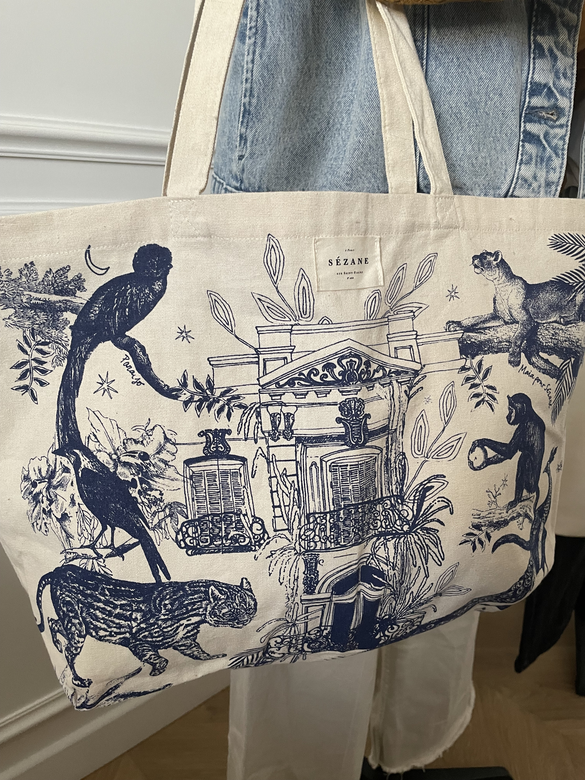 Tote bag Sézane Beige Bleu 2