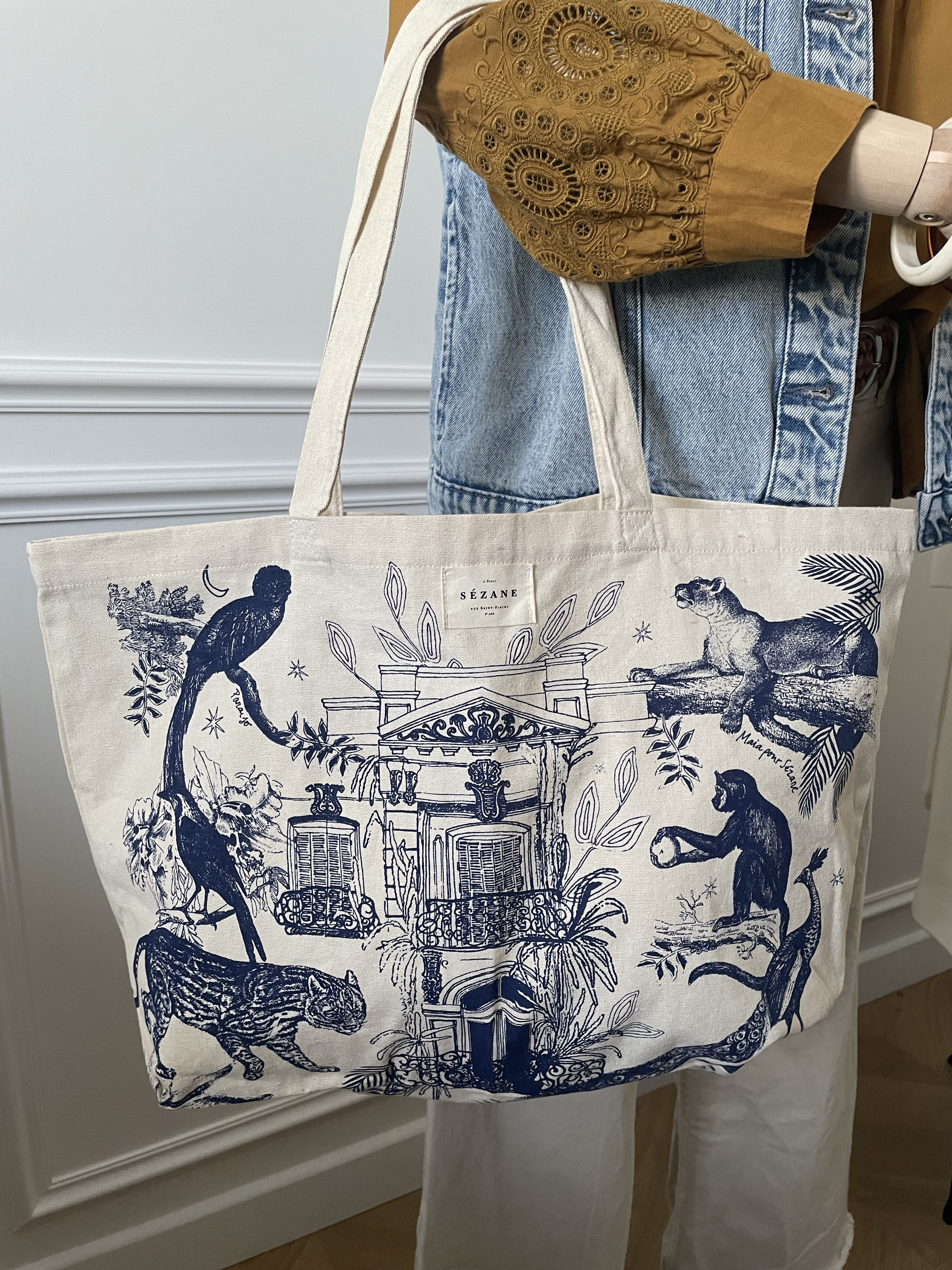 Tote bag Sézane Beige Bleu 1