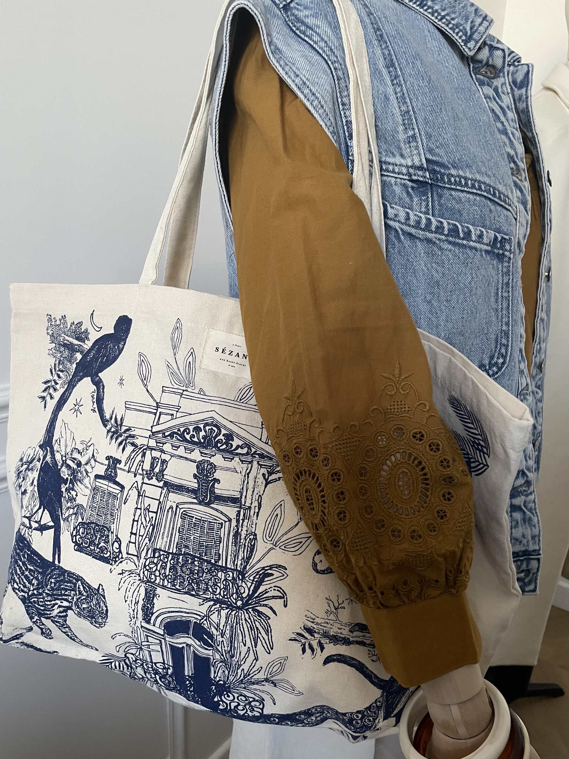 Tote bag Sézane Beige Bleu 7