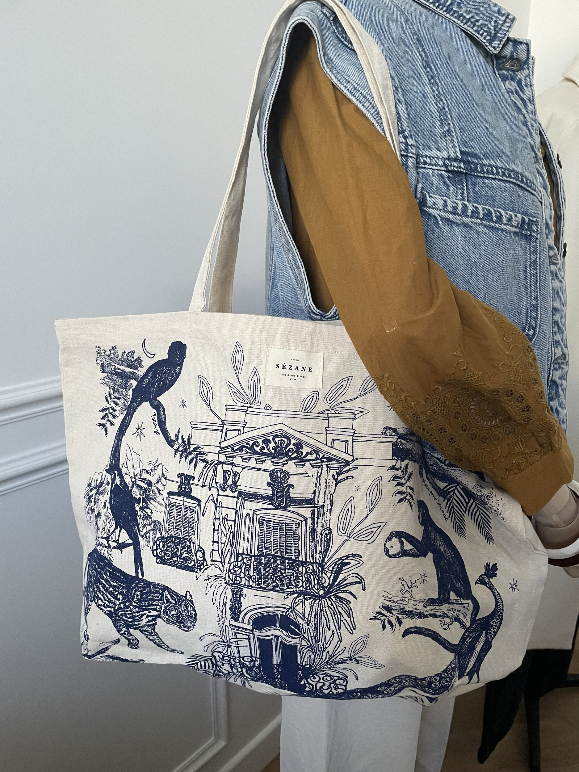 Tote bag Sézane Beige Bleu 5