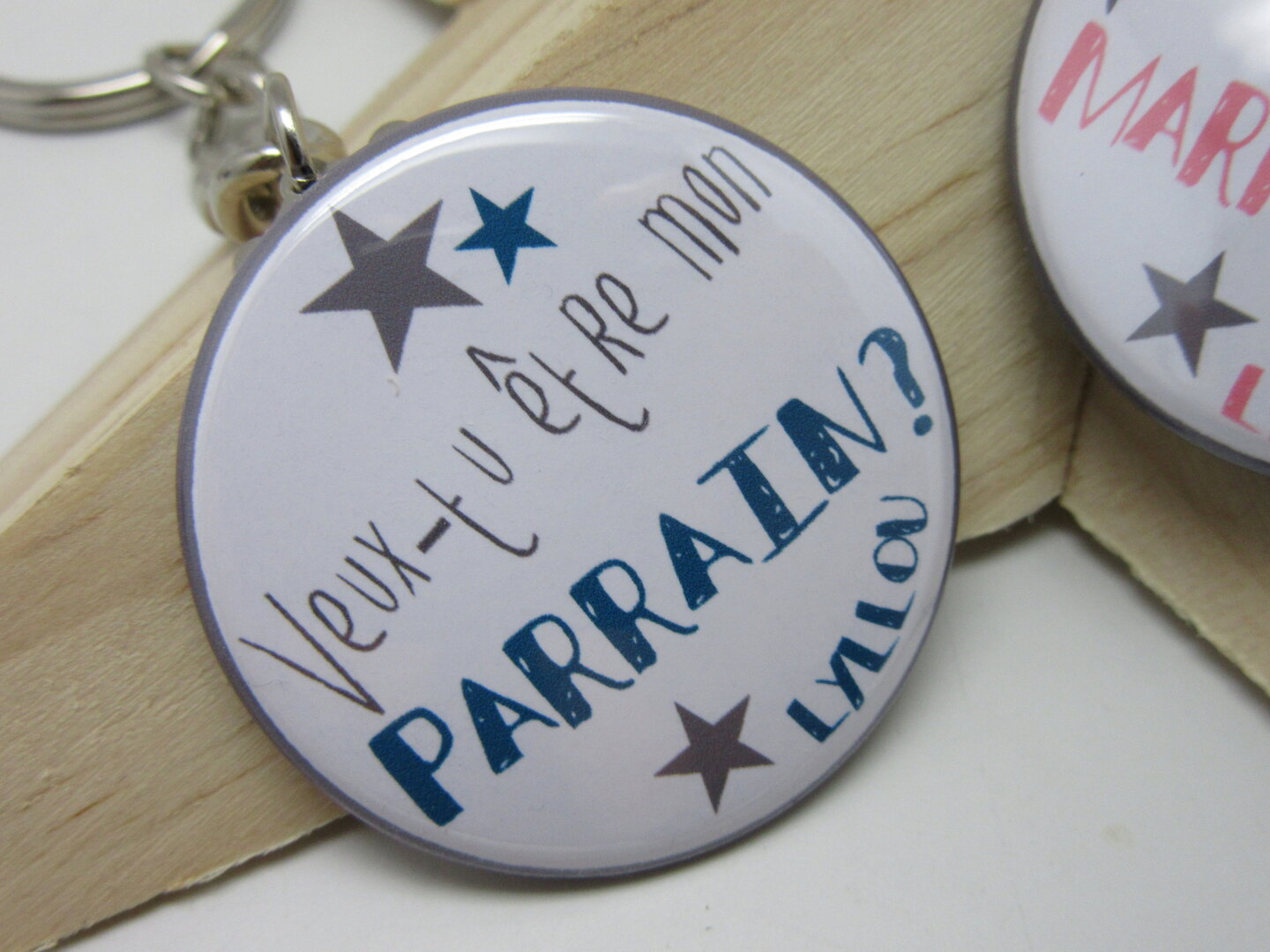 Porte Clés Personnalisés 37mm Veux-tu être mon parrain, ma marraine