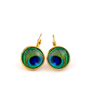 Boucles d'oreilles plume de paon dormeuses bykloe bijoux