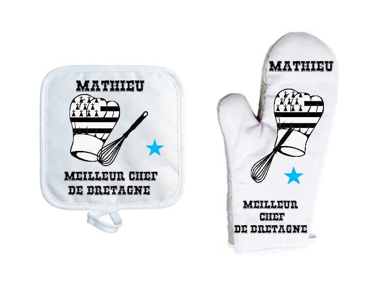 Gant de cuisine avec sa manique personnalisés, Prénom au choix, Toque  drapeau breton - Cuisine, Art de table/Gant de cuisine et manique -  lamouettebleue