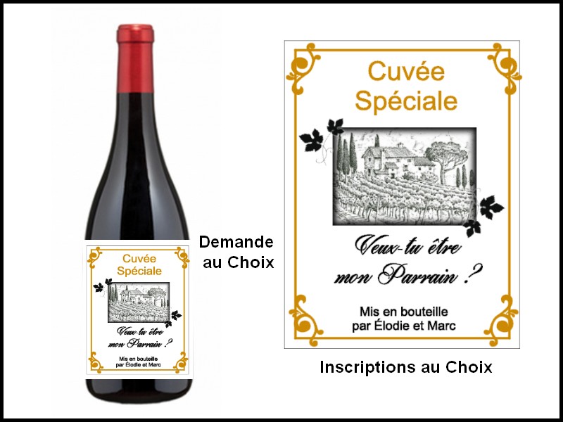 Étiquette bouteille de vin, Demande de parrain - Cuisine, Art de  table/Étiquette bouteille de vin - lamouettebleue