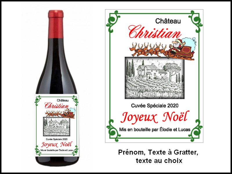 Étiquette bouteille de vin, Joyeux Noël