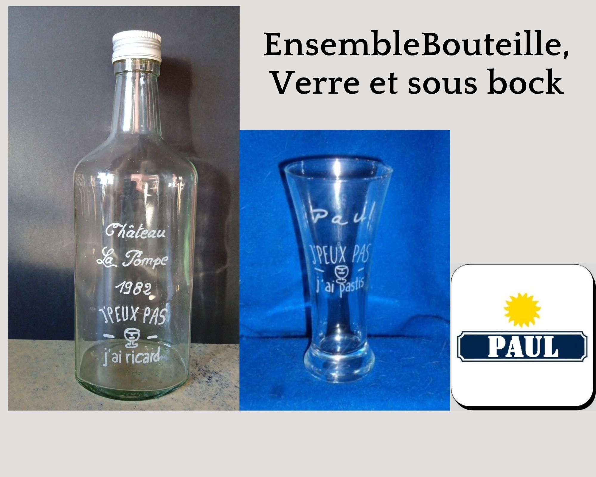 trio bouteille verre ss bock