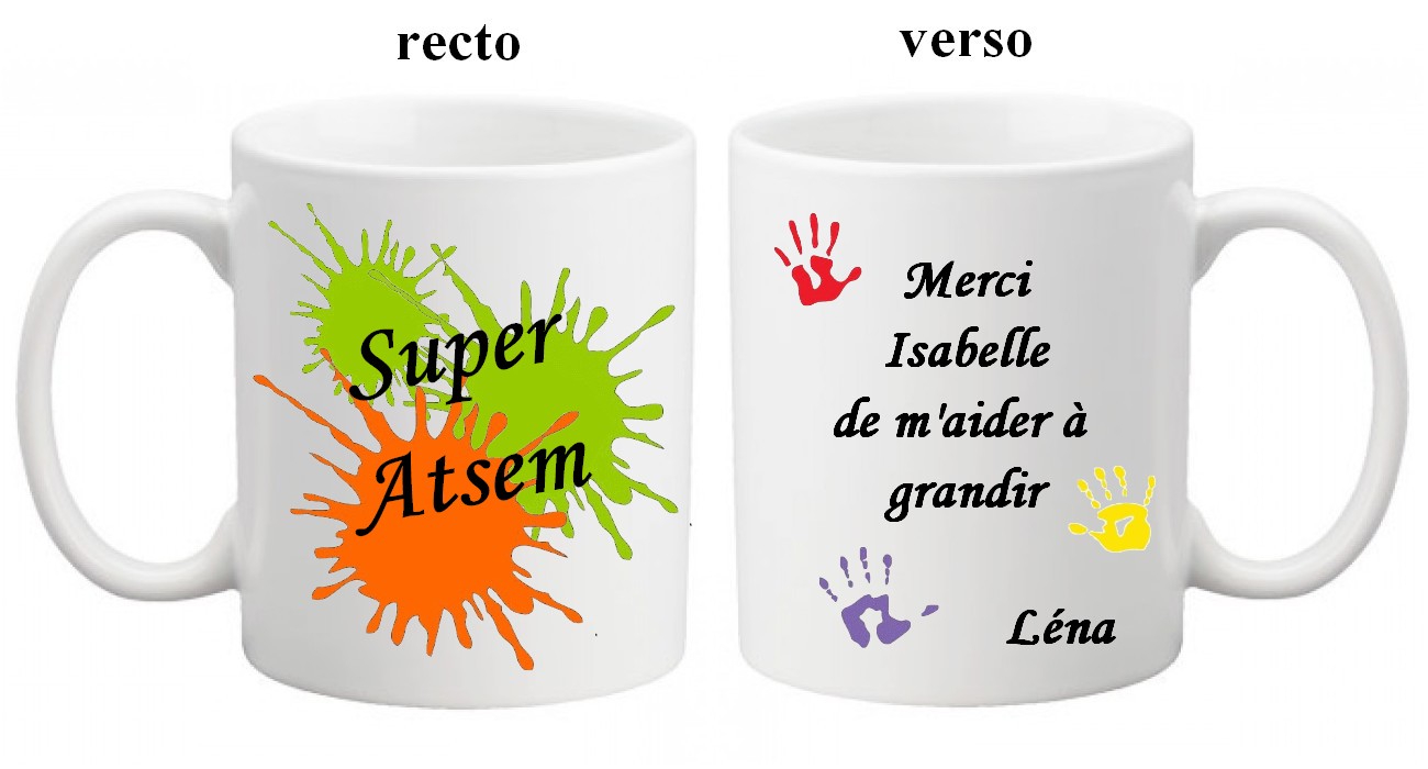 Mug Tasse Personnalisé Inscriptions Au Choix Atsem Tâches De Peinture Cadeau Fin Dannée 