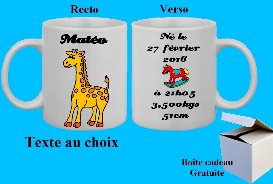 Mug Tasse Personnalisé Inscriptions Au Choix Naissance Girafe Cuisine Art De Tablemug 