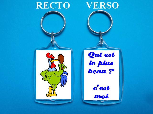 Porte-clef personnalisé, Inscriptions au choix, Humour coq