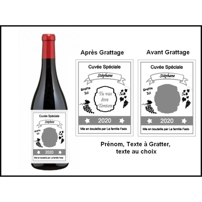 Étiquette bouteille de vin, Message surprise à gratter (ref 2)