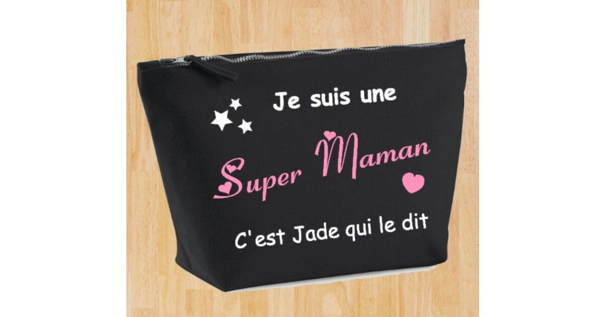 Pochette noire personnalisée, Je suis une Super Maman - Accessoires ...