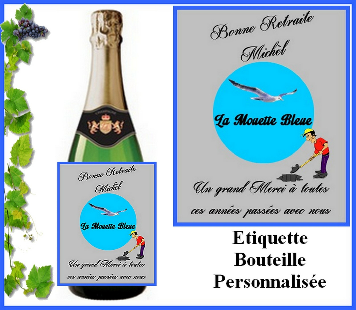 Etiquette Bouteille Personnalisable - Domaine du Bonheur - Pomelo Création®
