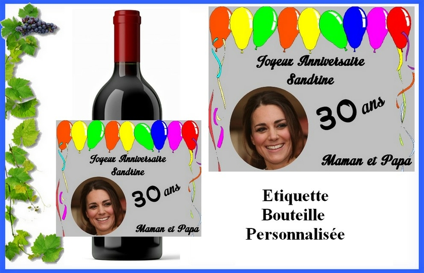 Etiquette Bouteille Personnalisee Inscriptions Au Choix Anniversaire Ballons Avec Votre Photo Cuisine Art De Table Etiquette Bouteille Lamouettebleue