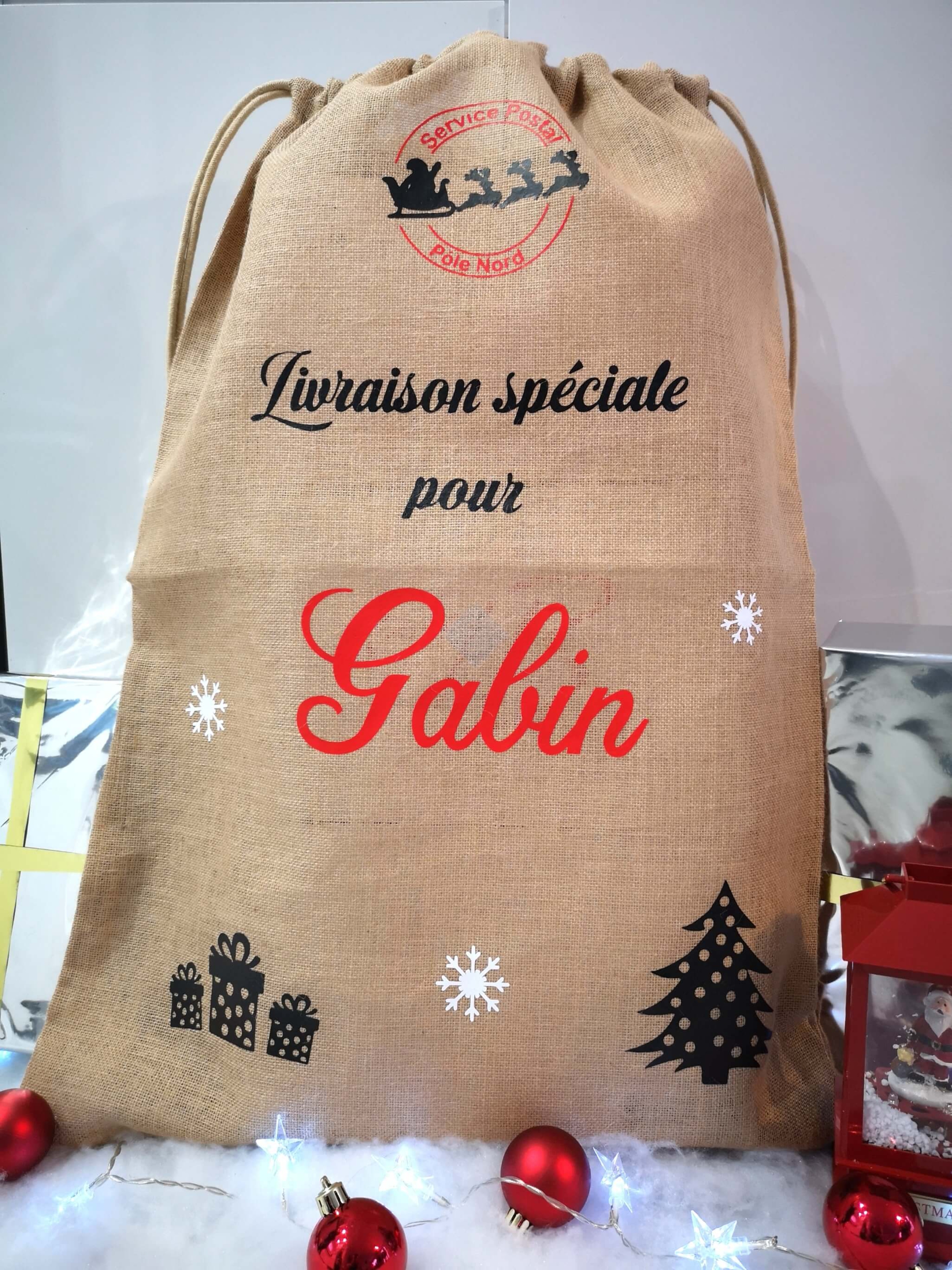 Hotte de noël personnalisée en toile de jute – Cool and the bag