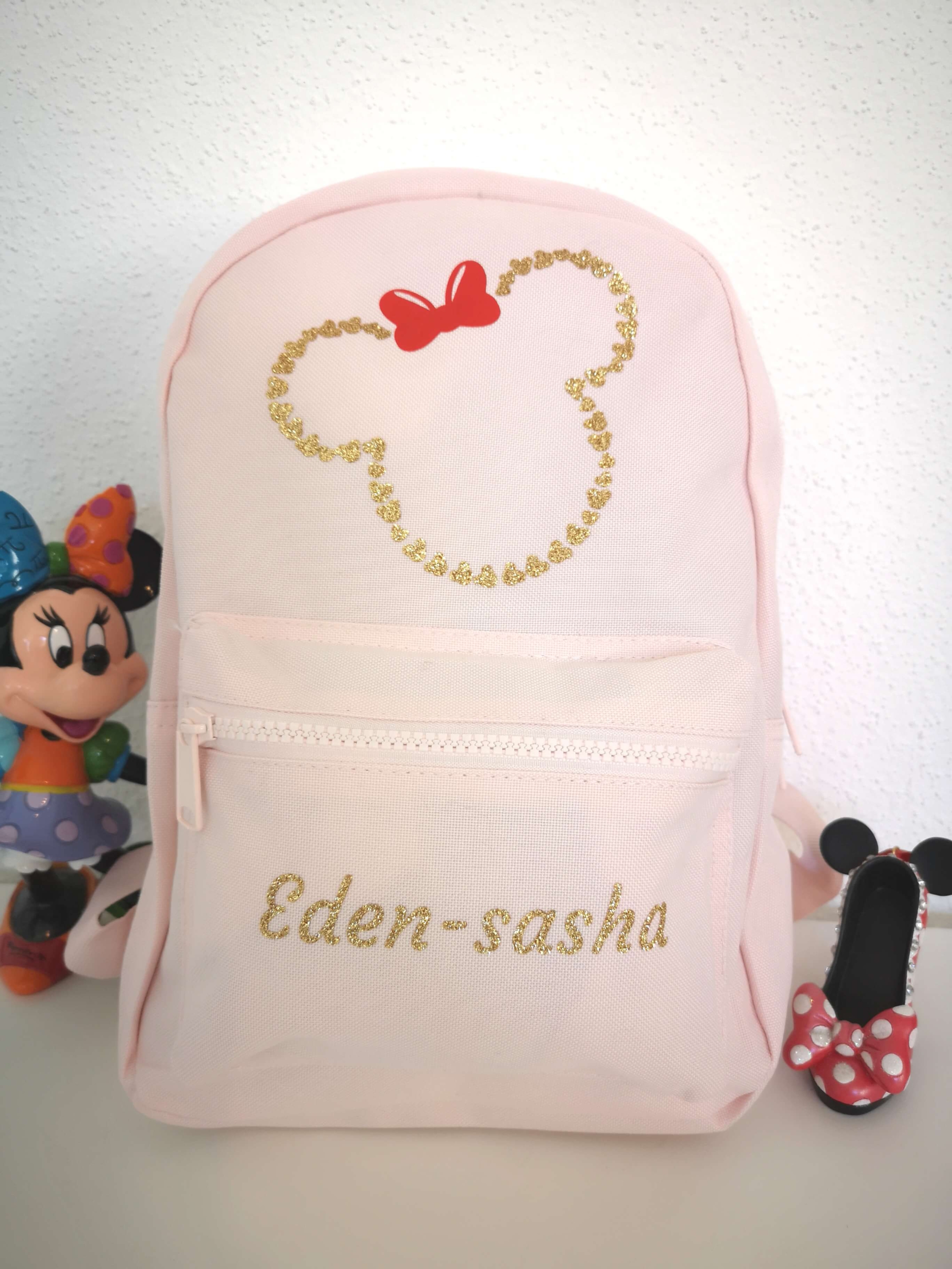 Sac à dos minnie gris avec mains personnalisable au prénom - CADEAU ENFANT  - mapetitefabrique.com