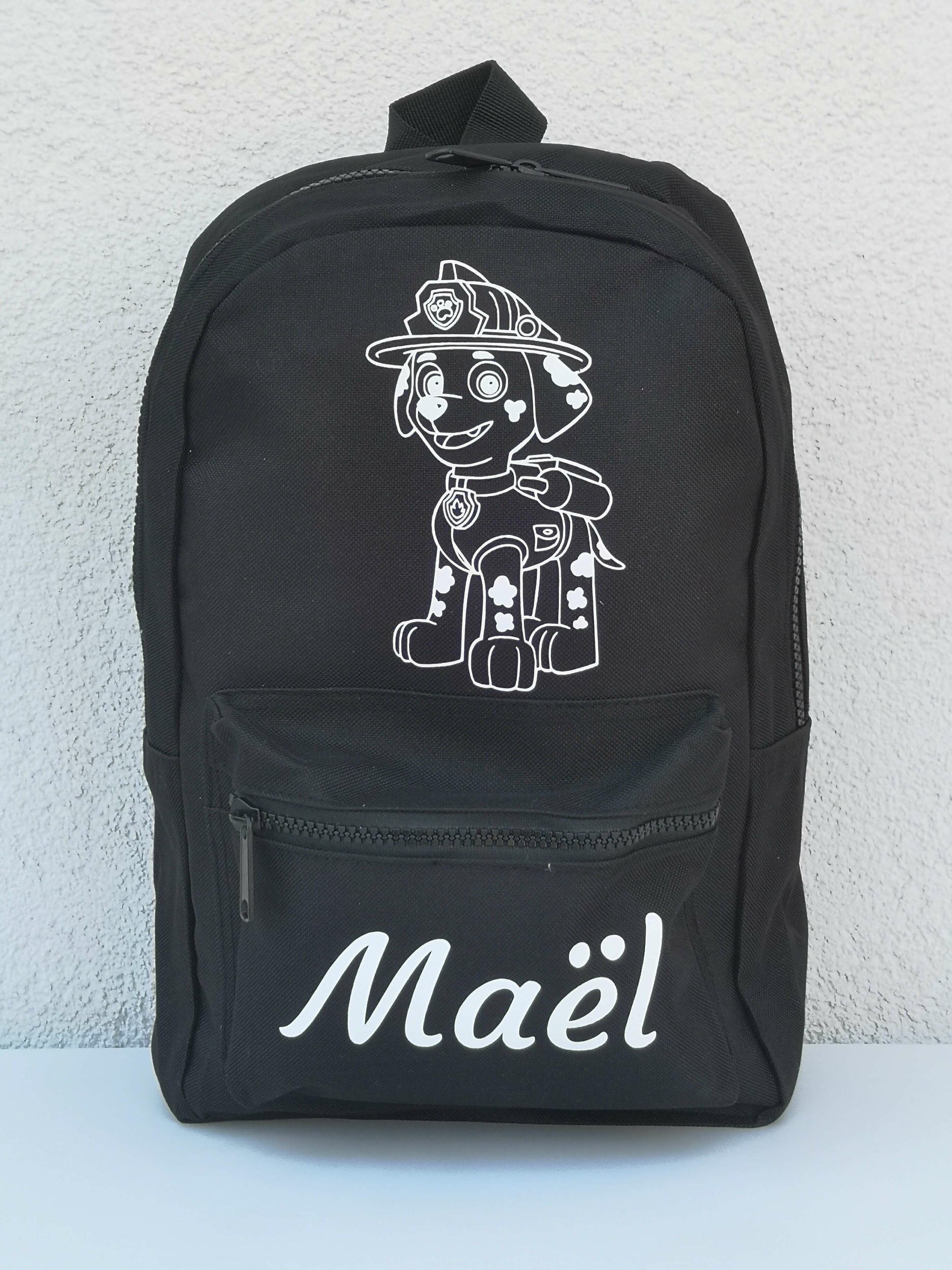 Sac à dos noir enfant Pat Patrouille personnalisé