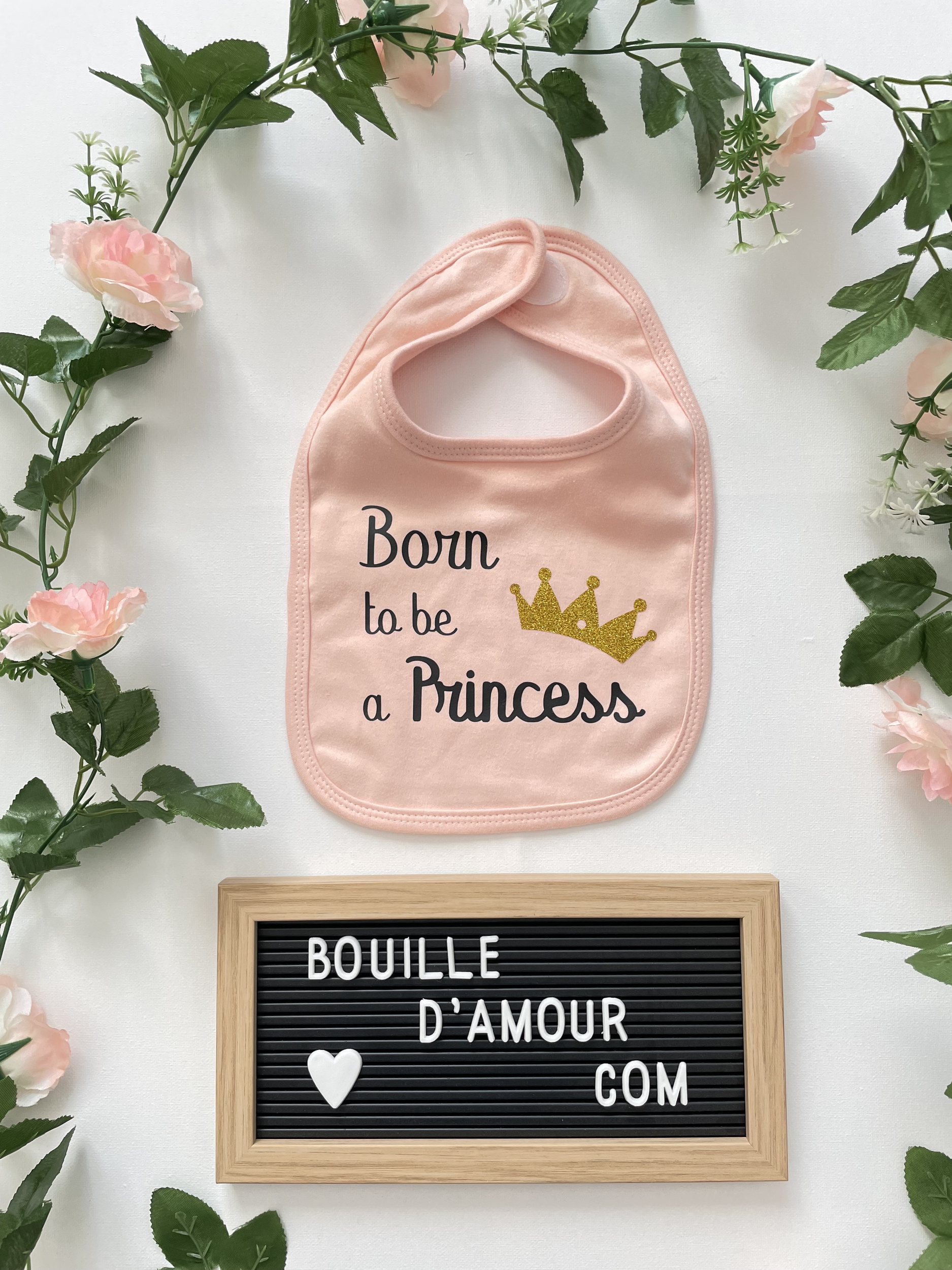 Bavoir bébé personnalisé Couronne noire princesse en coton