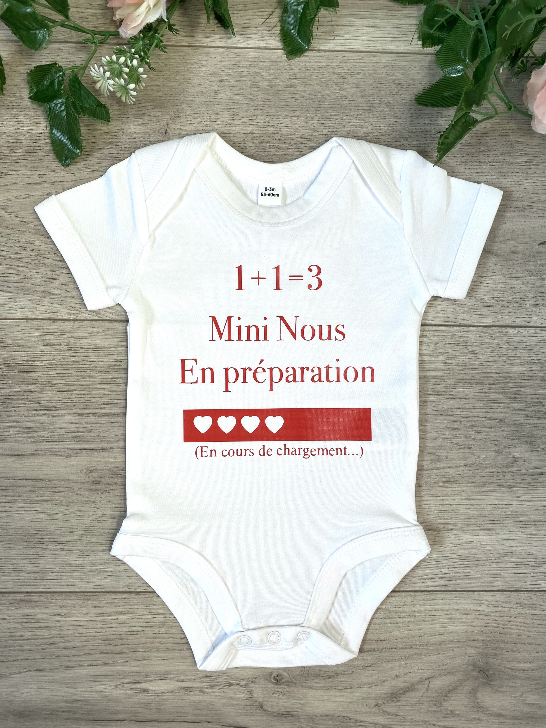 Body annonce grossesse personnalisé &quot;1 et1 font 3&quot;