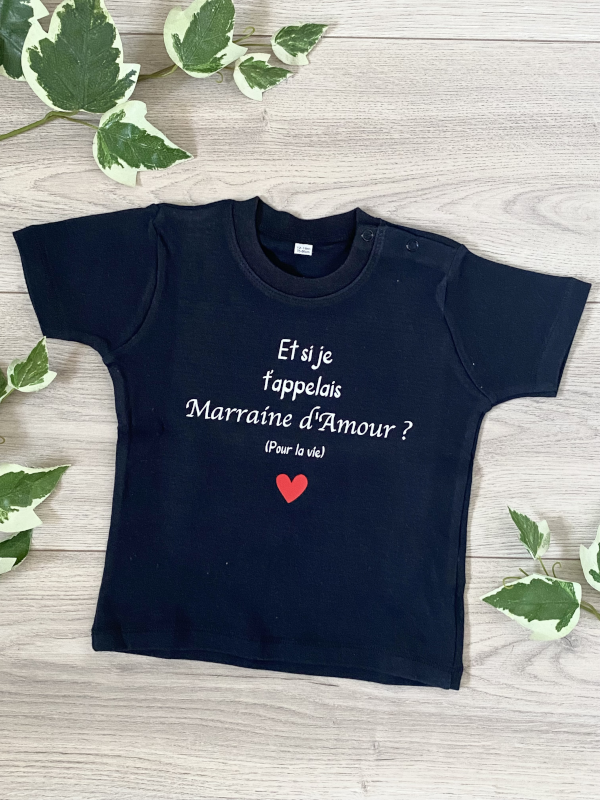 T-shirt personnalisé pour bébé et si je t'appelais marraine d'amour