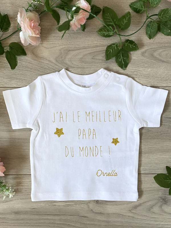 T-shirt personnalisable pour bébé Jai le meilleur papa du monde