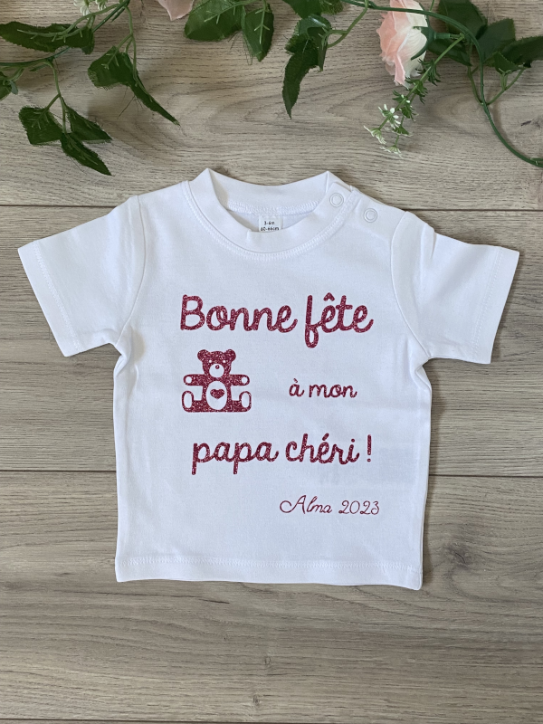 T-shirt personnalisé pour bébé Bonne fête à mon papa chéri
