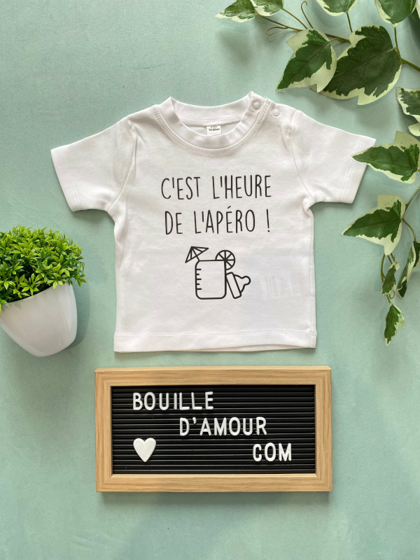 T-shirt bébé personnalisé cest lheure de lapéro