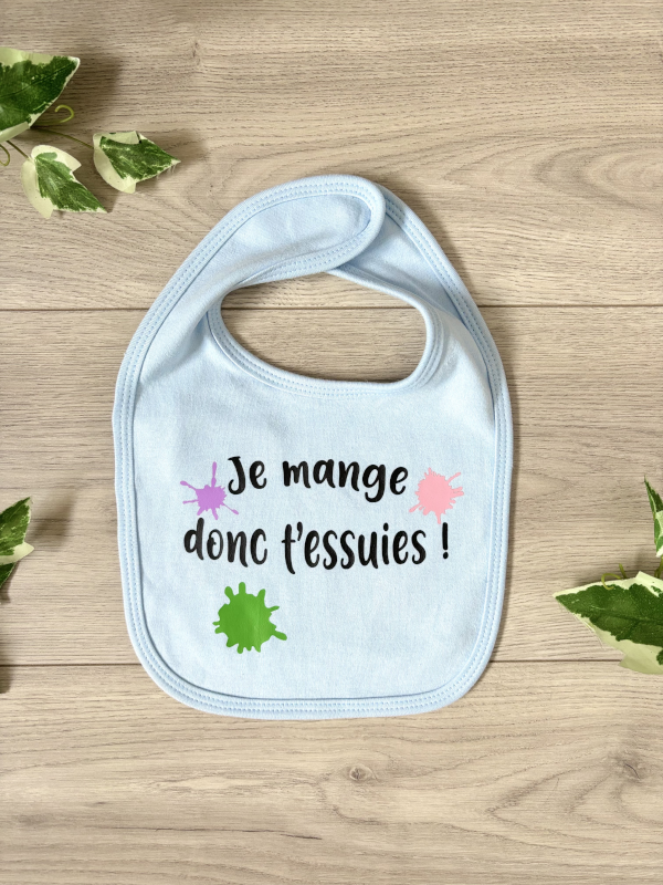 Bavoir personnalisé je mange donc tessuies