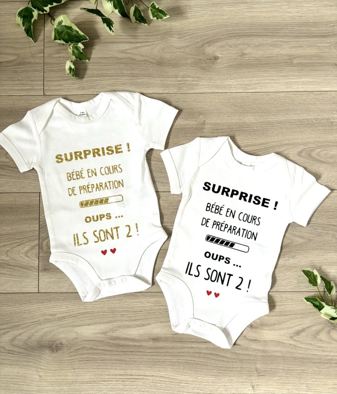 Body personnalisé annonce grossesse jumeaux