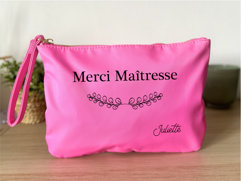 Trousse personnalisable Merci Maîtresse rose