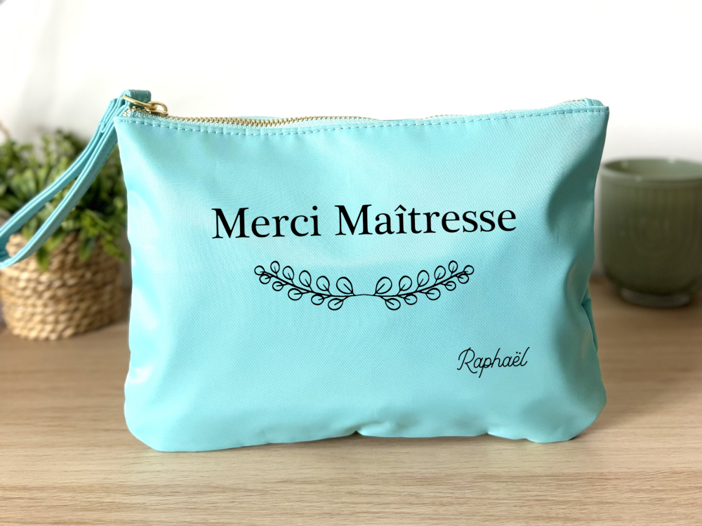 Trousse personnalisée Merci Maîtresse bleu