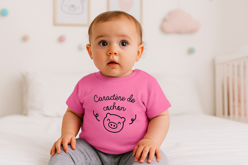 T-shirt bébé personnalisé caractère de cochon