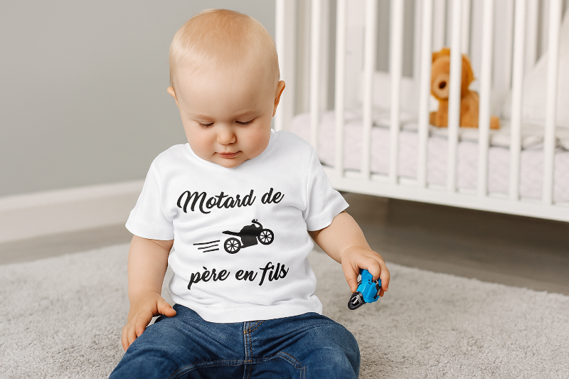 T-shirt personnalisé pour bébé motard de père en fils