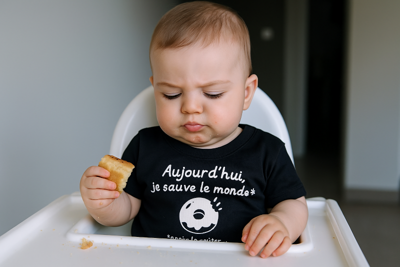 T-shirt bébé personnalisé aujourdhui je sauve le monde après le goûter