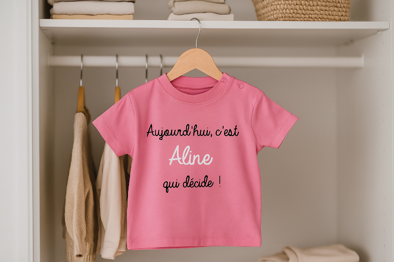 T-shirt personnalisé bébé aujourdhui cest moi qui décide