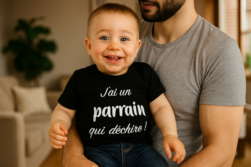 T-shirt personnalisé bébé jai un parrain qui déchire
