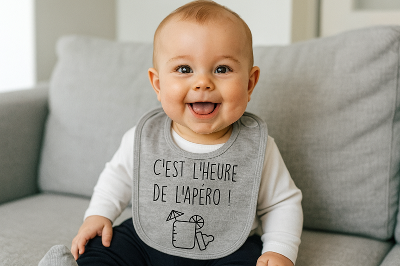 Bavoir personnalisé cest lheure de lapéro